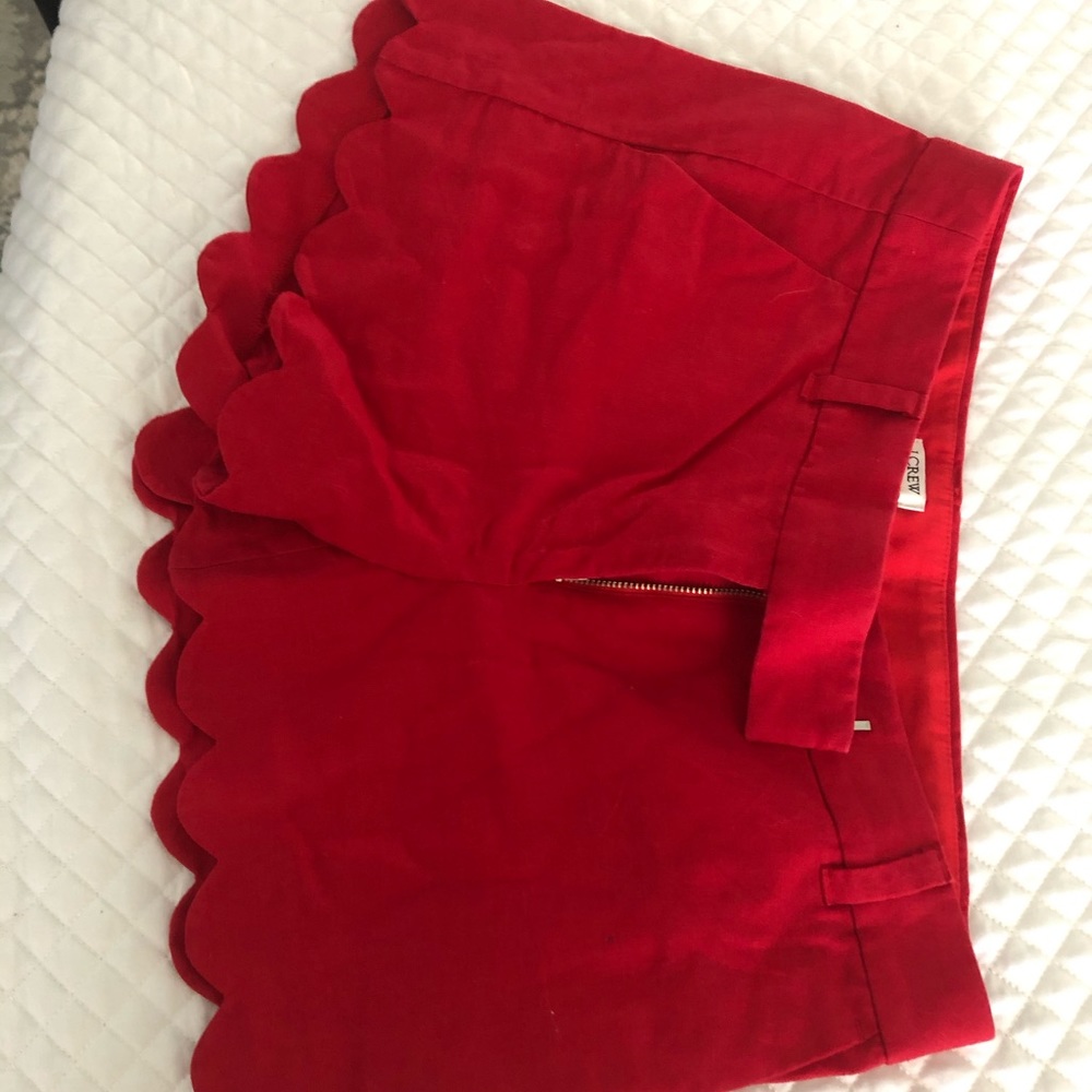Jcrew red scalloped shorts